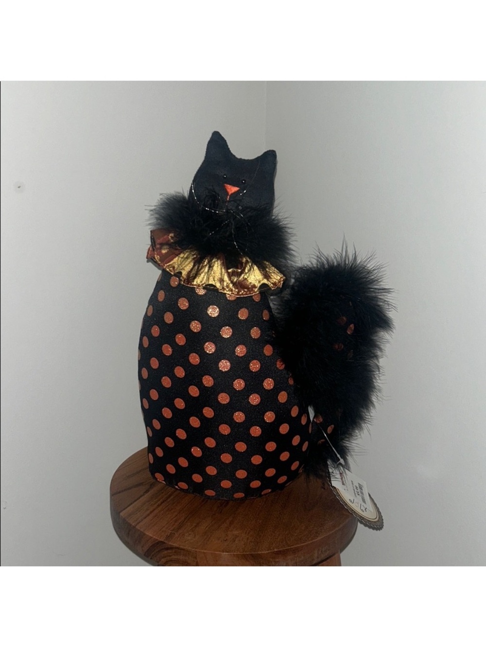 🆕🐈⬛Halloween Decorative Black and Orange Polka Dot Cat plush decor by Lana